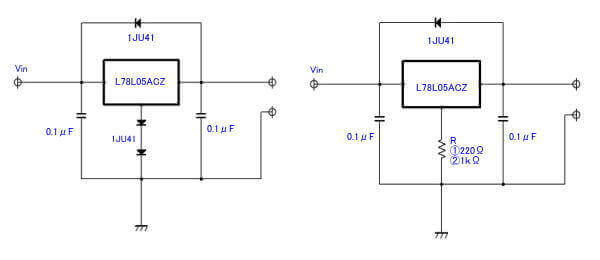 三端子レギュレータの電圧ブースト回路の例