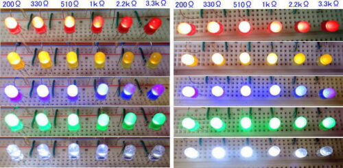 抵抗値を変えて点灯させた様子