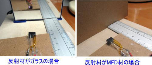 反射板の距離と出力電圧を測ります