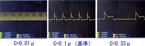 コンデンサ容量を変えた時の発振波形