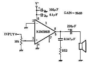 NJM386Bのデータシートにある回路図