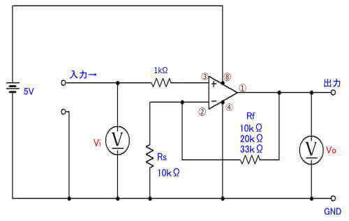 今回使った非反転増幅の測定回路